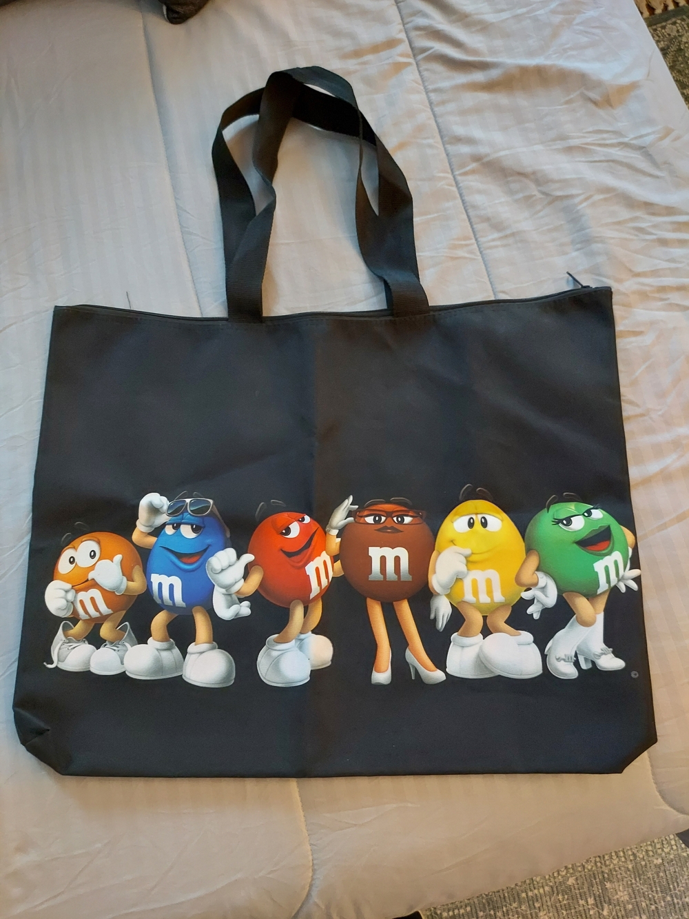 M&M's Black Canvas Tote Bag with Colorful Characters